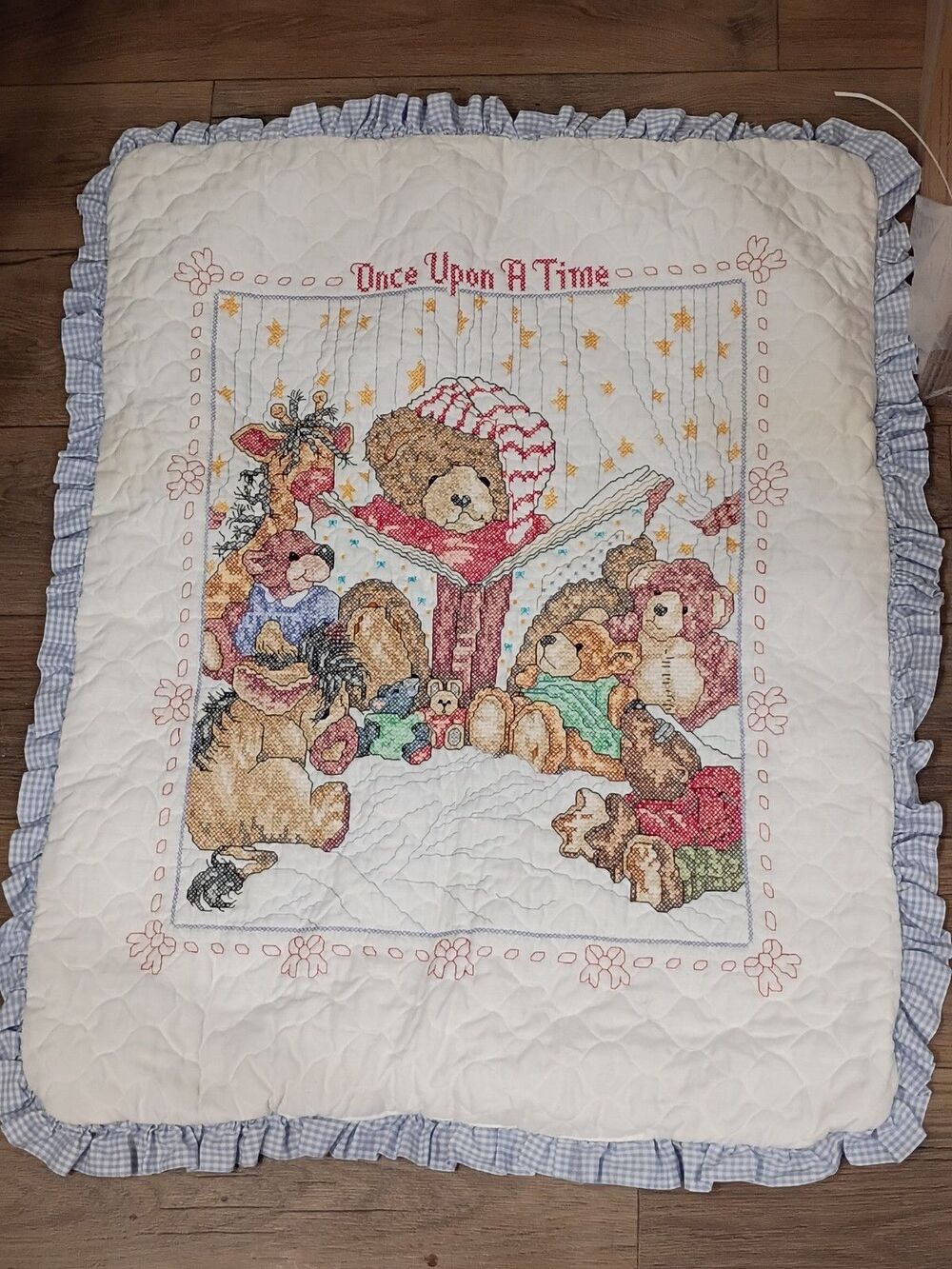 Bucilla Baby Heirloom Quilt "Once Upon A Time" Stamped Cross Stitch Finished